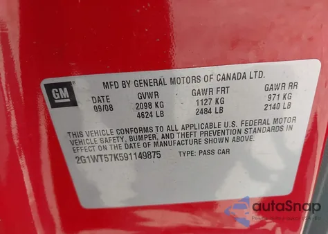 2009 Chevrolet Impala Lt из США, поврежденный, VIN 2G1WT57K591149875